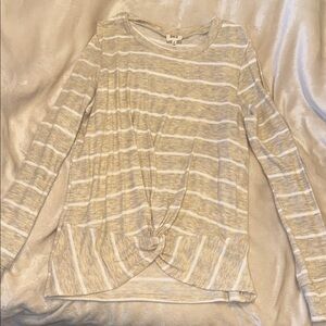 BKE Cream Stripes Cold Shoulder Long Sleeve Blouse S